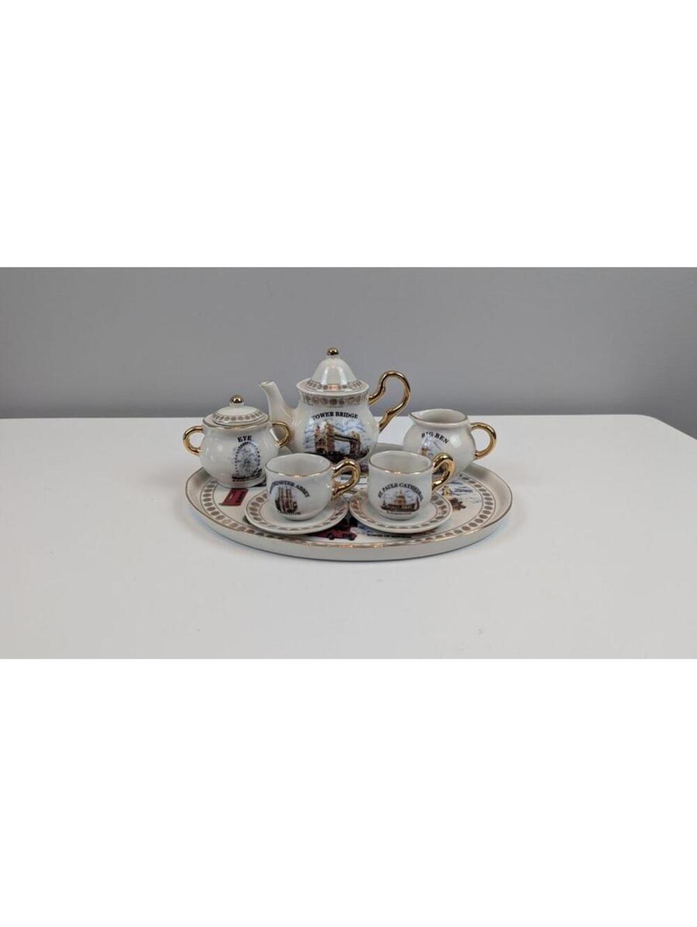 Miniature Porcelain Tea Set by Historical London Ceramics English Themed 9pc Set